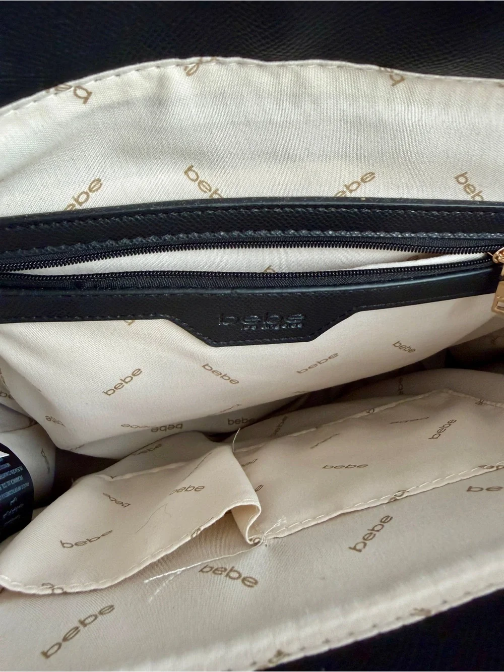 Bebe Los Angeles Monogram Logo Tote Bag Beige Black Large